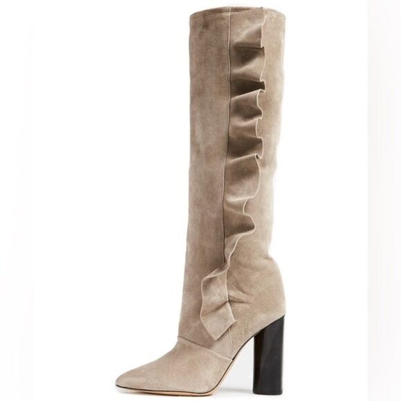NIB IRO Cidravol Ruffle-Trim Suede Slouchy Knee-High Boots in Taupe $760 size 36 - Picture 6 of 14